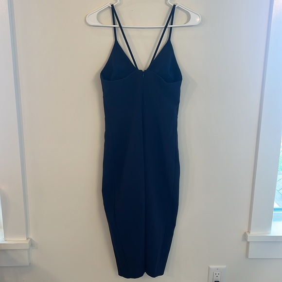 LIKELY Navy Blue Brooklyn Cocktail Midi Dress Front Slit- 2 - Picture 8 of 8